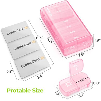 AUVON XL Weekly Pill Organizer 2 Times a Day, Pill Box 7 Day with One-Side Large Openings for Easy to Use, Sakura Pink AM PM Pill Case for Medication, Vitamins, Fish Oils, Supplements - color: Sakura Pink