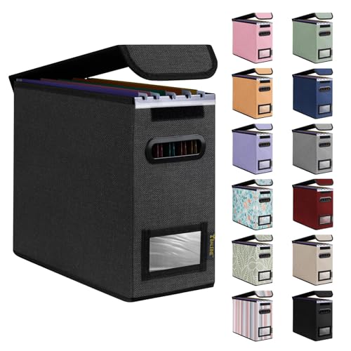 BALEINE File Organizer Box with Lid, Collapsible File Folder Organizer with Plastic Slide, Hanging File Folder Box for Office Document Storage (1 Pack, Black, S) - color: Black, size: 1 Pack (Slim)
