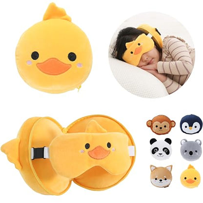 ecoZen Lifestyle Travel Neck Pillow with Eye Mask - Kids Travel Pillow for Sleeping - Toddler Travel Essential and Travel Accessories, Road Trip and Airplane Travel Essentials - color: Duck