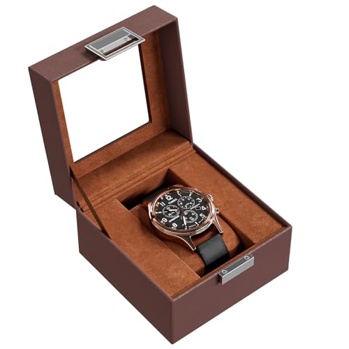 ProCase Watch Box, Single Mens Watch Case, Watch Storage Holder Organizer, Watch Display Case with Glass Lid, Anniversary Birthday Valentine Gifts for Men Women -1 Slot, Espresso - color: Espresso, size: 1-Slot