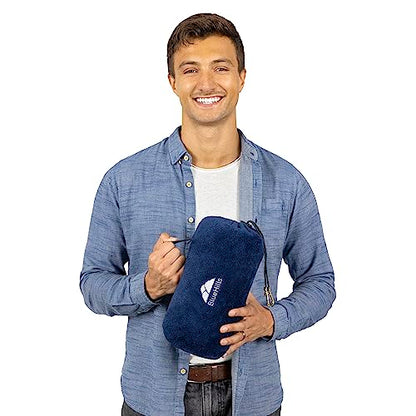 BlueHills Travel Blanket Pillow Rolled Premium Soft Plush Airplane Throw Traveling Essential Gift Compact in a Bag 70 X 48 inches Long Plane Flight Portable Lightweight Navy Blue R04 - color: R04-navy Blue