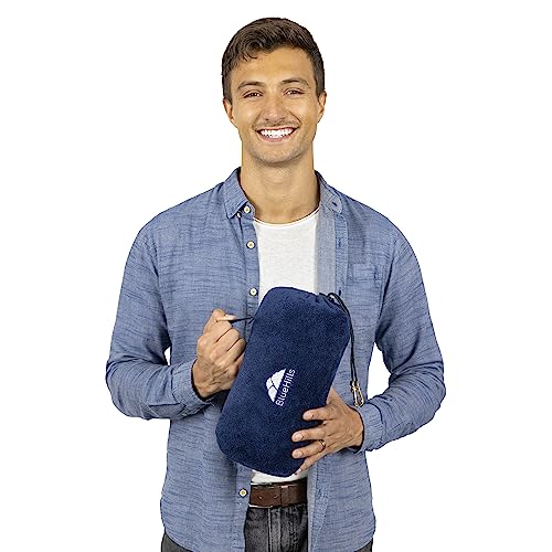 BlueHills Travel Blanket Pillow Rolled Premium Soft Plush Airplane Throw Traveling Essential Gift Compact in a Bag 70 X 48 inches Long Plane Flight Portable Lightweight Navy Blue R04 - color: R04-navy Blue