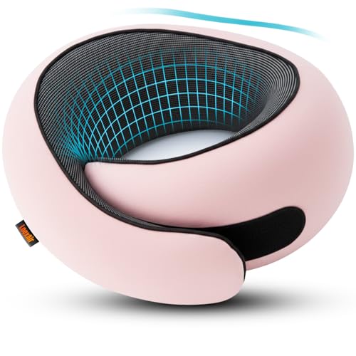 LOEXAIR™ Travel Pillow, Neck Pillow Travel for Airplane, Car - 100% Cotton Fabric & Memory Foam Plane Pillow, Lightweight & Easy-to-Carry on Flight, Full Travel Set (Eye Mask, Earplugs) - Sakura Pink - color: Sakura Pink, size: Classic