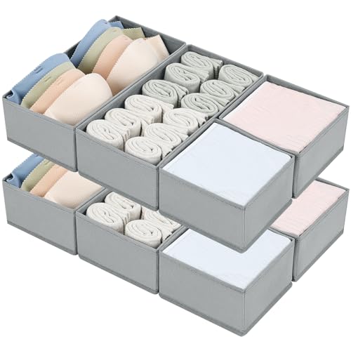DIMJ Drawer Organizer Clothes Set of 8, Foldable Closet Drawer Organizer, Underwear Drawer Box, Fabric Drawer Dividers for Baby Clothes, Socks, Belt, Tie (Grey) - color: Gray, size: 8 Pack