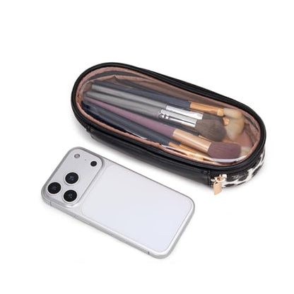 Montana West X Wrangler Travel Makeup Bag 2pcs Set Large Cosmetic Bag with Makeup Brush Holder Portable Make Up Organizer Cute Toiletry Bag with Divider and Handle for Women Leopard - color: Leopard-Black