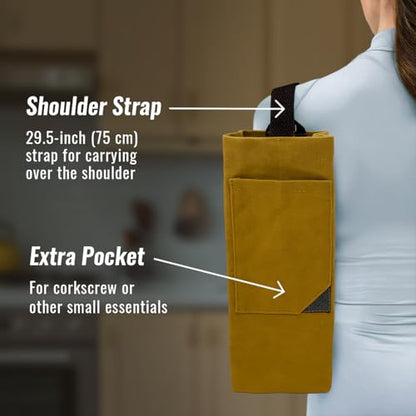 Under NY Sky Wine Tote Bag, Portable Canvas Carrier w/Shoulder Strap, Lightweight, Wine Gift for Travel & Picnic - Single Bottle - Mustard (Wine Bag 1 Slot Mustard) - color: Wine Bag 1 Slot Mustard