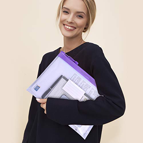 Wisdompro Zipper Pouch, 4 Packs Durable Letter Size Waterproof Mesh File Bag, Document Organizer - Purple - color: Purple