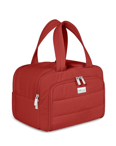 TOPDesign Travel Toiletry Bag for Women, Puffer Large Toiletry Bag, Lightweight Cosmetic Makeup Organizer with Handle for Traveling, Accessories, Essentials, Toiletries (Maroon) - color: Maroon