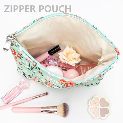 PAZIMIIK Makeup Bag Large Cotton Zipper Pouch for Purse Travel Canvas Make Up Organizer for Women Cosmetic,Brocade Green - color: Brocade Green