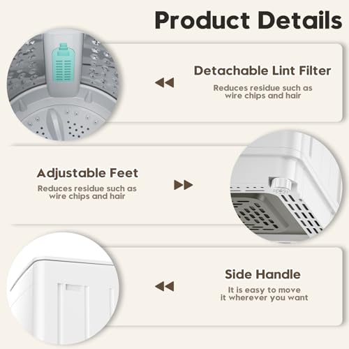 Auertech 18 lbs Portable Washing Machine, Fully Automatic Portable Washer with LED Display, 7 Wash Cycles, 4 Water Levels, Top Load Washing Machine for Apartment, RV, Dorm, Home - size: 18 lbs