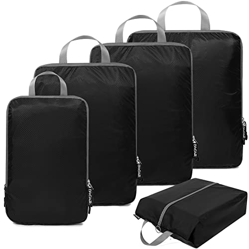 BAGAIL 5 Set Ultralight Compression Packing Cubes Travel Accessories Expandable Packing Organizers(Black) - color: Black