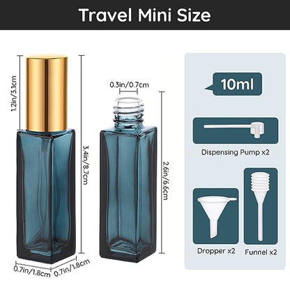 Segbeauty 0.34oz Atomizer Sprayer for Perfume, 10pcs Glass Perfume Bottles Empty, 10ml Travel Refillable Cologne Bottle Portable Sprayer Atomizer Travel Accessory Toiletries Cosmetic Dispenser Bottle - color: Dark Blue-gold, style: Mini Bottle Set