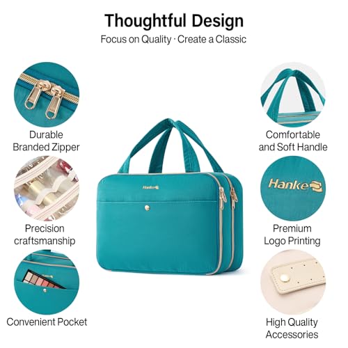 Hanke Hanging Travel Toiletry Bag for Women with Jewelry Organizer Compartment, Travel Essentials Toiletries and Makeup Bag, Water-Resistant & Stain-Resistant with Trolley Strap (Turquoise Green) - color: Turquoise Green