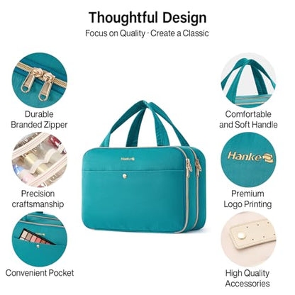 Hanke Hanging Travel Toiletry Bag for Women with Jewelry Organizer Compartment, Travel Essentials Toiletries and Makeup Bag, Water-Resistant & Stain-Resistant with Trolley Strap (Turquoise Green) - color: Turquoise Green