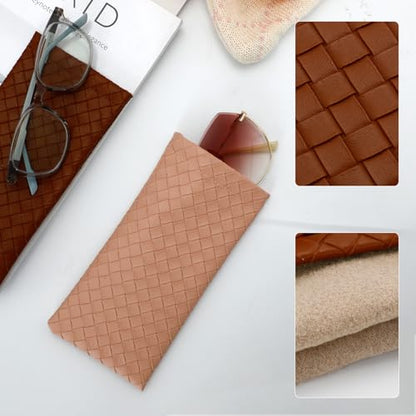 Goufaju 4 Pcs Soft Leather Squeeze Top Sunglass Case with Cleaning Cloth, Portable Eyeglass Pouch for Travel and Daily Use (Pink,Brown,Black,White & 4×Cleaning Cloth)