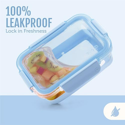 Ello Duraglass 3.4 Cup Meal Prep Sets 10Pc, 5 Pack Set- Glass Food Storage Container with Silicone Boot and Airtight BPA-Free Plastic Lids, Dishwasher, Microwave, and Freezer Safe, Halogen Blue - color: Halogen Blue with Boot