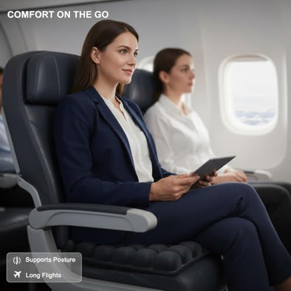 Upgraded Inflatable Travel Seat Cushion for Airplane and Car, Portable Air Cushion for Long Flights, Office Chair and Wheelchair, Pressure Relief Seat Pad for Sitting Comfort