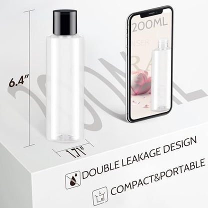 Clear 200ML/6.8OZ Travel Size Toiletries, 3 Pack Plastic Travel Bottles, Double Leak Proof Travel Size Containers for Shampoo, Lotion, Body Wash, Refillable Empty Travel Bottles with 6pcs Labels - color: Clear, size: 200ml(3pcs)
