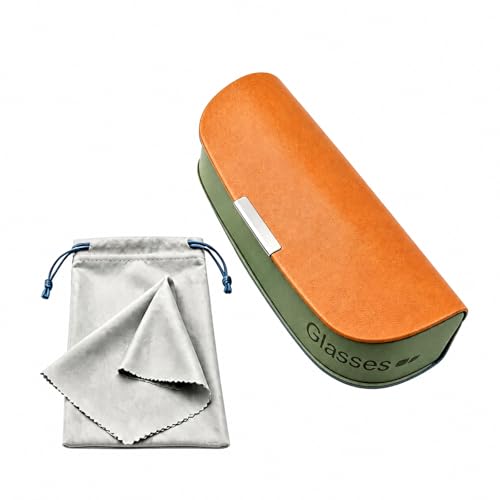 Glasses Case hard shell,3-in-1 Sunglasses Case & Eyeglass Case with Cleaning Cloth & Storage Pouch - color: Linght Orange