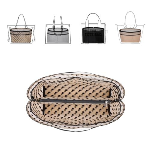 ZTUJO Purse Organizer Insert For Handbags,Mesh Bag Organizer Insert With Zipper Bag Tote Shaper Fit Speedy Neverful PM MM le Pliage,Light Weight (Brown polka dots Beige, Medium) - color: Brown polka dots Beige, size: Medium