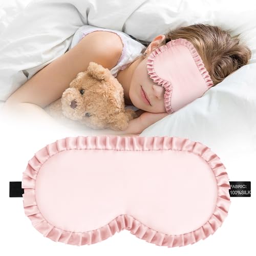 Kids Sleep Mask, 100% Real Mulberry Silk Eye Mask, Sleeping Mask for Kids with Adjustable Elastic Band, Soft & Light Blocking Eye Cover Gift for Boys Girls Teens Age 5+ (Pink) - color: Pink