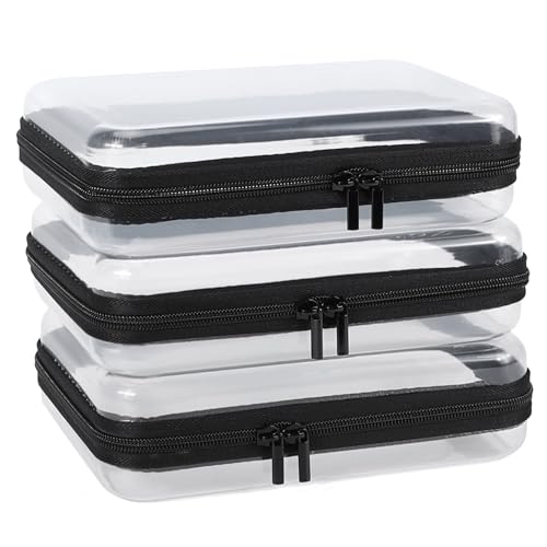 YOPCDJ 3 Pack Clear Hard Shell Zipper Case, Clear Zipper Pouches Waterproof Makeup Organizer & Travel Toiletry Bag, Plastic Pouch for Travel Office Storage, Black Medium Size - color: Black, size: Medium