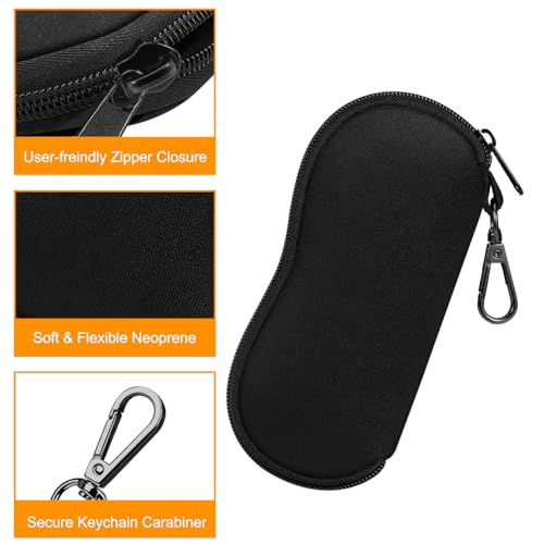 FINTIE Glasses Case with Carabiner, Ultra Light Portable Neoprene Zipper Sunglasses Soft Case - color: Black
