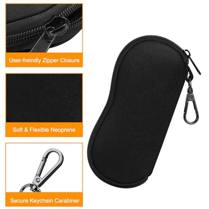 FINTIE Glasses Case with Carabiner, Ultra Light Portable Neoprene Zipper Sunglasses Soft Case - color: Black