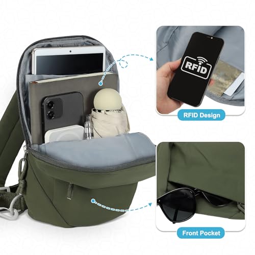 Small Sling Bag with RFID Blocking, Mini Fanny Pack for Women Men, Convertible Crossbody Anti Theft Chest Bag for Travel Hiking Running, Dark Green - color: Dark Green