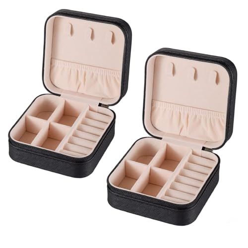 Travel Jewelry Case 2 Pack Mini Travel jewelry Box Portable Organizer Women Girls Gift Box for Rings Earrings Necklaces Bracelets - color: Black