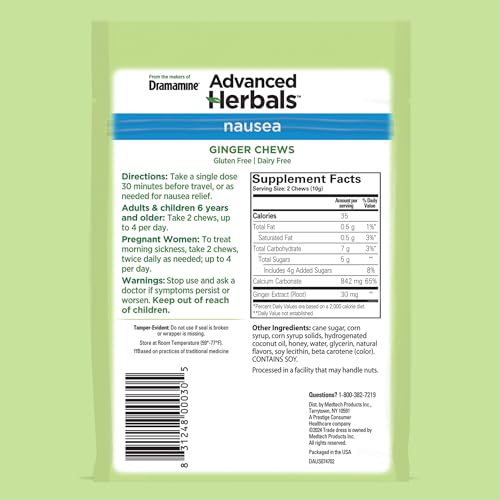 from The Makers of Dramamine, Advanced Herbals Ginger Chews for Nausea Relief, Morning Sickness Relief & Motion Sickness Relief During Travel, Lemon-Honey, 40 Count - size: 40 Count (Pack of 1)