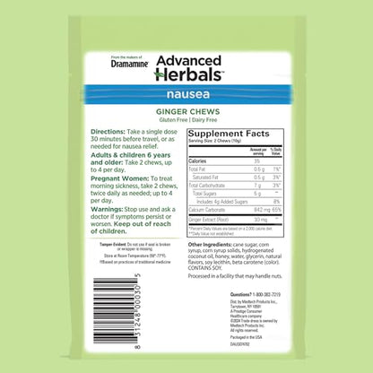 from The Makers of Dramamine, Advanced Herbals Ginger Chews for Nausea Relief, Morning Sickness Relief & Motion Sickness Relief During Travel, Lemon-Honey, 40 Count - size: 40 Count (Pack of 1)