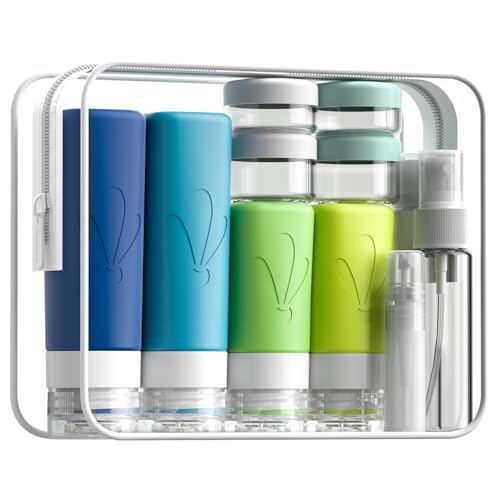 INSFIT 17 Pack Travel Bottles for Toiletries, TSA Approved 3oz 2oz Travel Size Toiletries, BPA Free Leak Proof Squeezable Silicone Tubes Travel Essentials for Shampoo Conditioner Lotion Soap - color: Green