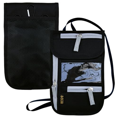 Travel Neck Wallet, RFID Blocking Passport Holder with Adjustable Neck Strap for Men and Women to Keep Cash, Credit Cards and Travel Documents Safe - Black - color: Black