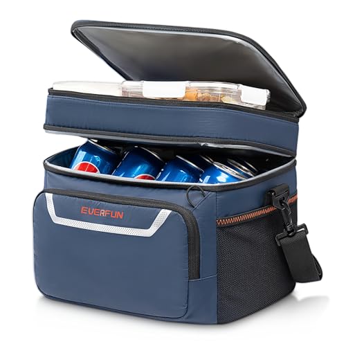 EVERFUN Small Compact Cooler Bag 24/48 Can Insulated Lunch Box Double Deck Soft Leak-Proof Waterproof Collapsible Ice Chest for Men Women Work Travel Car Trip Picnic Beach - color: Navy, size: Medium