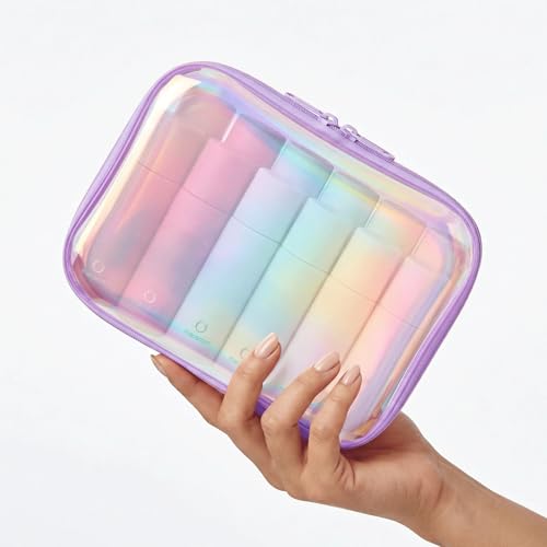 Clear Hard Shell Zipper Case, 2 Pack TSA-Approved Travel Toiletry Bag, Waterproof Cosmetic Bag, CLear Diaper Bag, Hair Tool Organizer, Toy Storage Bin,Travel Essential - color: Purple