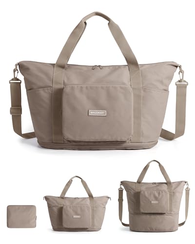 BAGSMART Foldable Travel Bag, 37L Expendable Personal Item Bag, Lightweight Weekender Bags for Women, Water Resistant Extra Carry on for Travel, Camel - color: Camel