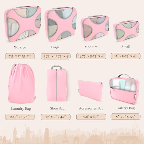 Shacke 8 Set Packing Cubes for Travel – Complete Luggage Organizer Set with Laundry, Shoe, Toiletry & Accessories Bag, Suitcase Travel Organizer (Summer Pink) - color: 8 Set - Summer Pink, size: Set of 8