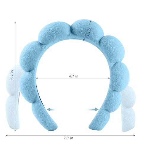 Real Perfection Spa Headband for Washing Face, Skincare Headband Wristband Set for Facial Mask Skin Care, Makeup Remover Towel Cloth Small Spray Bottle with Travel Makeup Bag Gifts for Women - Blue - color: Blue
