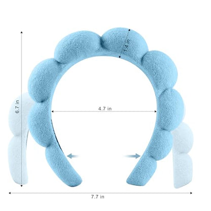 Real Perfection Spa Headband for Washing Face, Skincare Headband Wristband Set for Facial Mask Skin Care, Makeup Remover Towel Cloth Small Spray Bottle with Travel Makeup Bag Gifts for Women - Blue - color: Blue