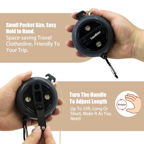 Portable Travel Clothesline Cord, Caudblor Adjustable 33ft Camping Clothes line, Laundry Drying Rope for Hotel Trip, Cruise, Outdoor/Indoor, with 12Pcs Stoppers, Windproof Clothespins - style: Black
