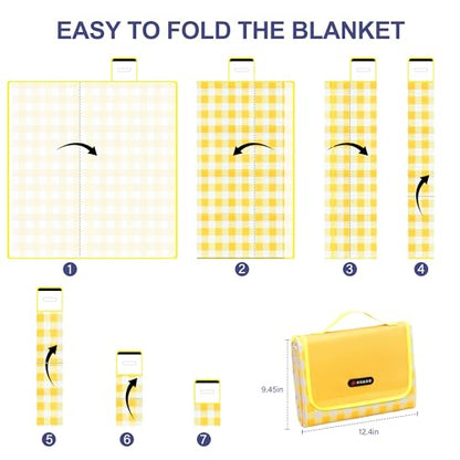 HX&OD Outdoor Picnic Blanket 80"X80" Picnic Mat Extra Large Camping Blanket Beach Blanket Foldable Waterproof Sand Mat Hiking Travel Family Concerts(Yellow) - color: Yellow, size: 80”x 80”