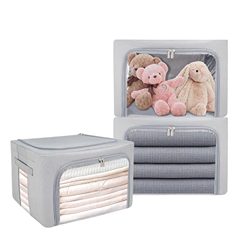 UUBEMM Clothes Storage Bins with Foldable Sturdy Frame,Stackable Storage Box for Closet Shelf Organizers for Seasonal Clothing,Blankets,Towel Bed Sheets,Toys Gift Others (Medium -40L x3PACK, Grey) - size: Medium -40L x3PACK