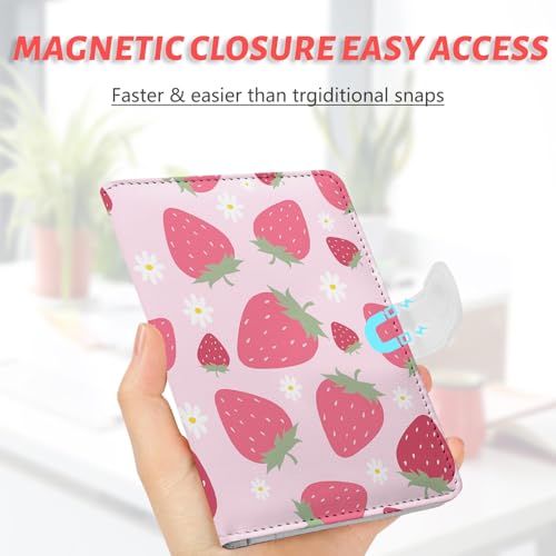 Passport Holder, Travel Wallet Cover with Pen Loop | Cute RFID Blocking Leather Case with Magnetic Closure for Travel Essentials-Strawberry - color: I-Strawberry
