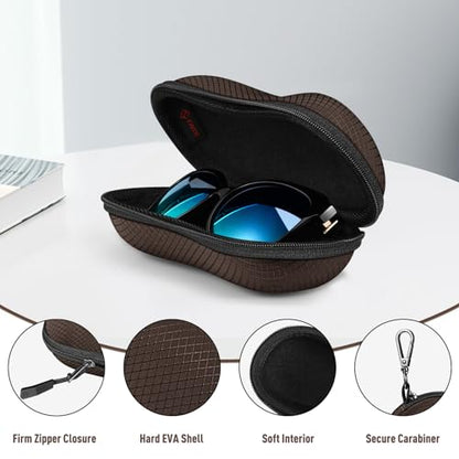 FINTIE Sunglasses Case, Hard EVA Shell Shockproof Sport Glasses Case with Metal Carabiner Travel Zipper Eyeglasses Holder - color: Brown