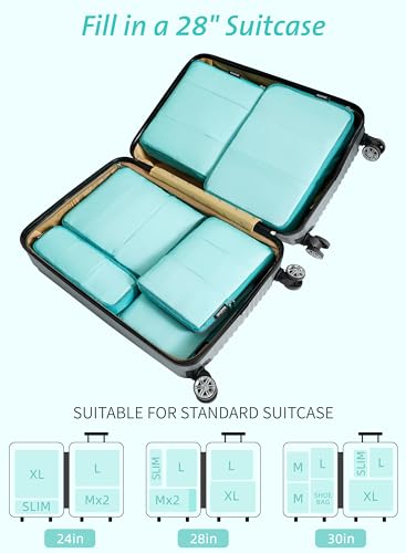 Bagail Ultralight Compression Cubes 7 Set - 3 Packing Cubes, 3 Organizers, and 1 Shoe Bag - color: Blue, style: Mesh Pattern