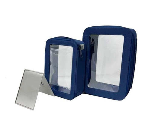 3-Piece Cosmetic Bag Set – Makeup Bag Duo with Compact Mirror, Travel & Everyday Beauty Organizer (Blue) - color: Blue