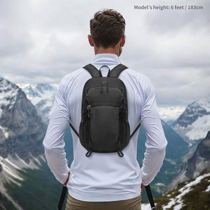 Hiking Daypack Packable, Camping Backpack Water Resistant Lightweight Polyester for Men Women Travel Outdoor - color: Black