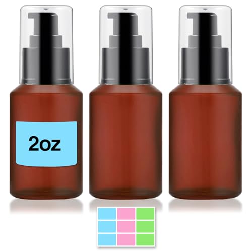 3PCS 60ML/2OZ Empty Reddish Brown Frosted Glass Bottles with Pump Refillable Vial Cosmetic Dispenser Jars Storage Travel Lotion Container Portable Sample Bottle for Toiletries,Foundation,Cream,Lotion - color: Reddish Brown, size: 2 OZ