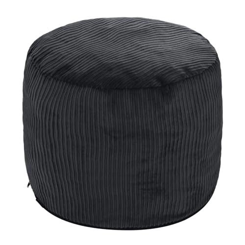 WSOFRLAC Pouf Ottoman Foot Stools Ottoman with Foam Small Corduroy Ottomans for Living Room Ottomans Pouf 20x15 Floor Poufs Foot Rest for Office Chair Black Foot Stool Small - color: Black, size: 20"D x 20"W x 15"H